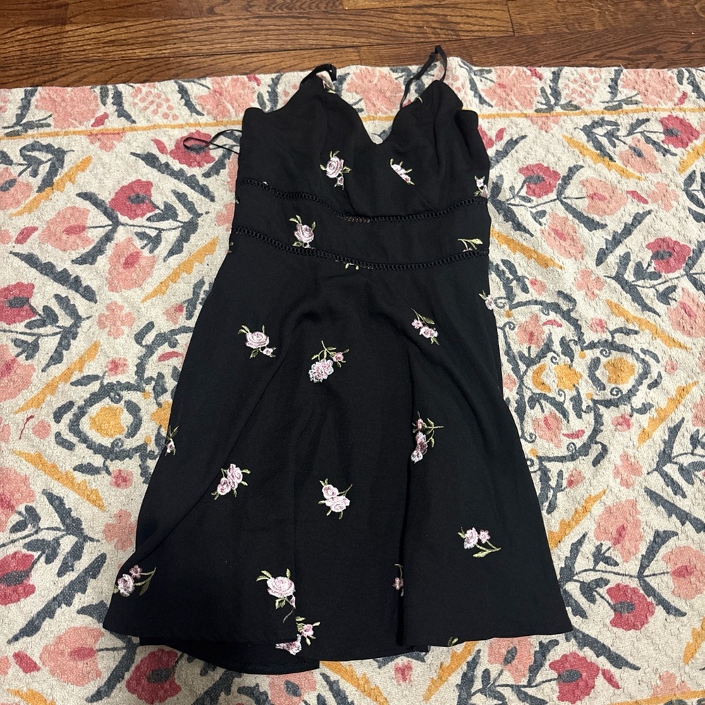 Mi Amore Black Dress with Pink Floral Accents
